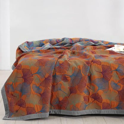 Couette en gaze de coton à trois couches avec feuilles de ginkgo