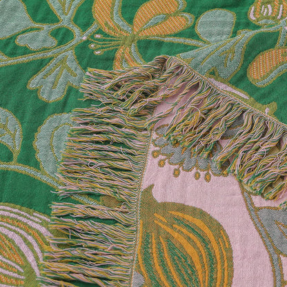 Couverture réversible en gaze de coton avec pompons fleuris