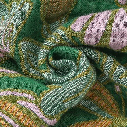 Couverture réversible en gaze de coton avec pompons fleuris