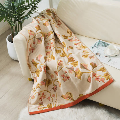 Serviette de bain en gaze de coton avec feuilles de ginkgo