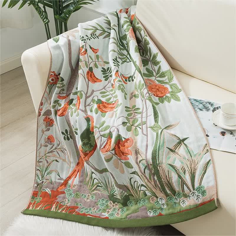Serviette de bain en gaze à quatre couches avec motif floral
