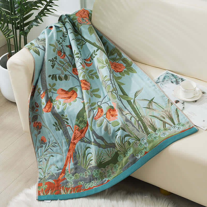 Serviette de bain en gaze à quatre couches avec motif floral