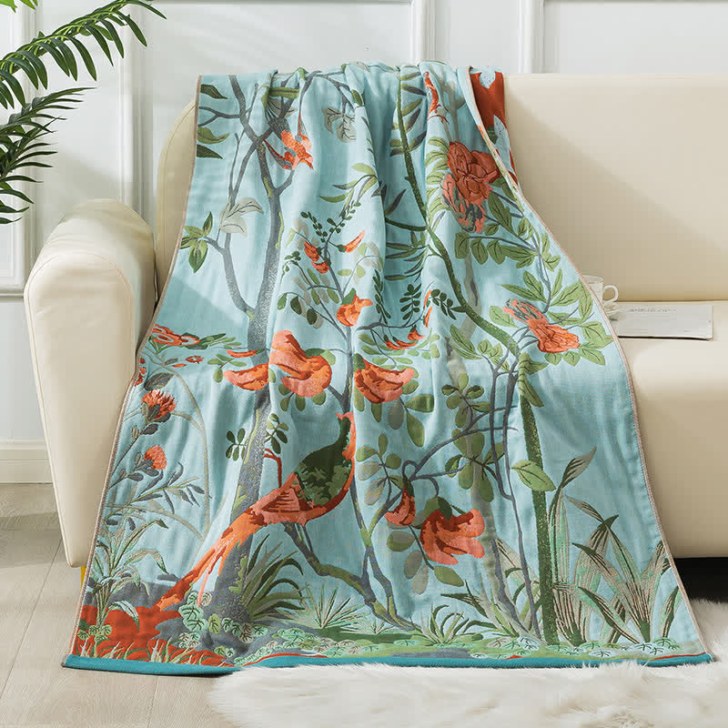 Serviette de bain en gaze à quatre couches avec motif floral