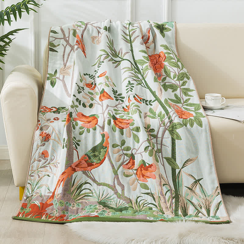 Serviette de bain en gaze à quatre couches avec motif floral