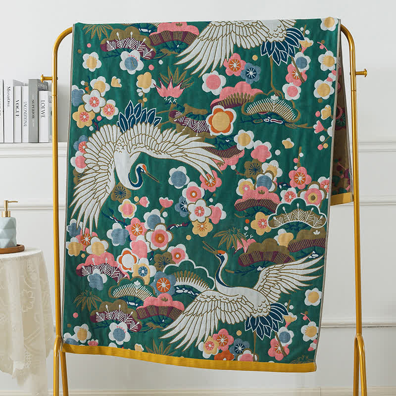 Serviette de bain en gaze de coton douce avec fleurs et oiseaux