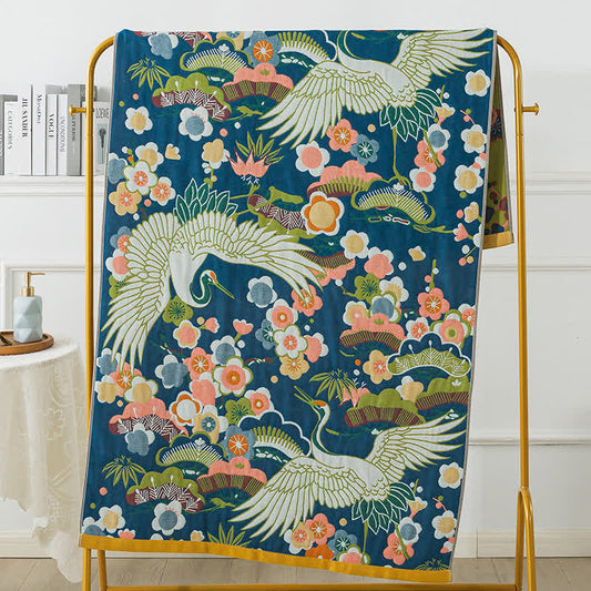 Serviette de bain en gaze de coton douce avec fleurs et oiseaux