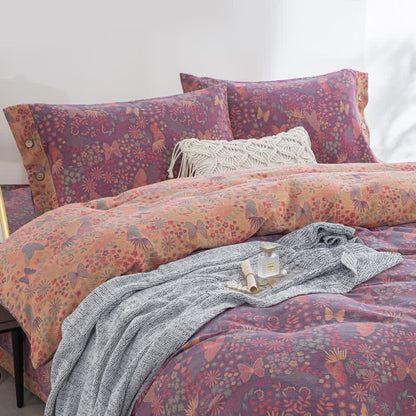 Parure de lit en gaze de coton avec boutons papillon (4 pièces)