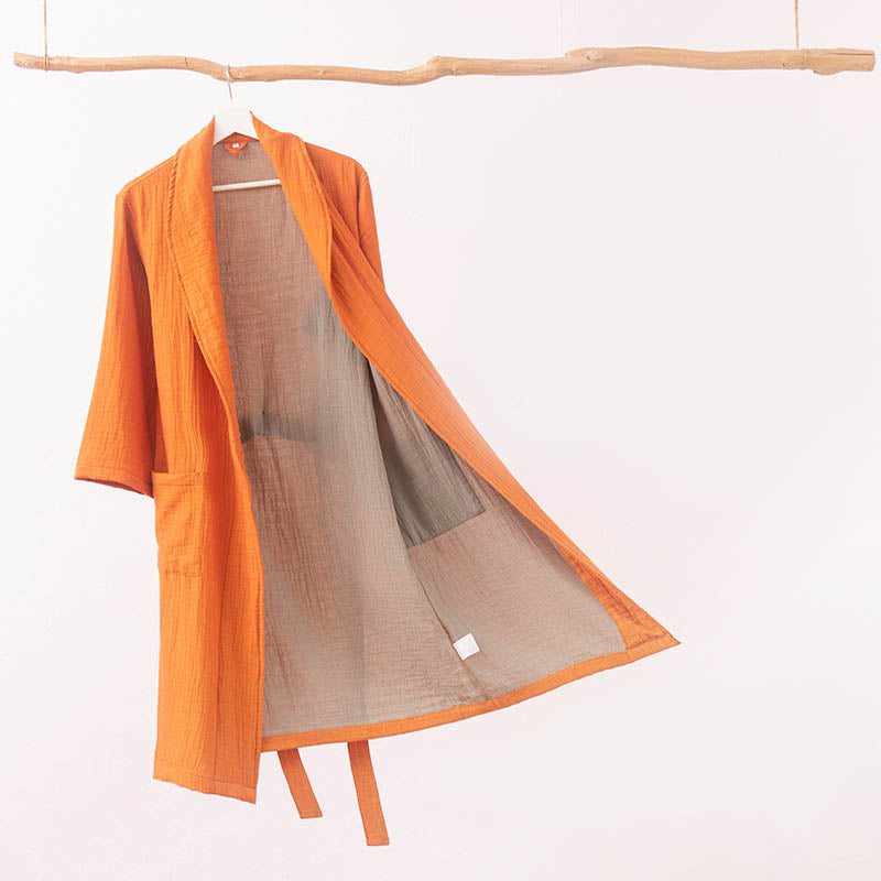 Pyjama peignoir en gaze double épaisseur teinte en fil