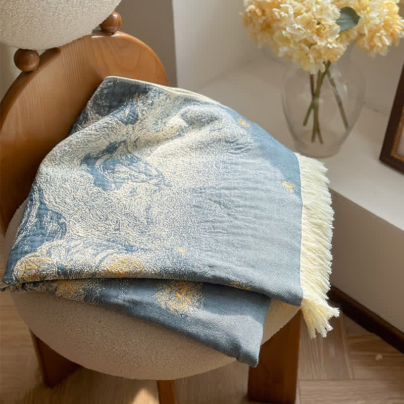 Serviette respirante en pur coton avec pompons