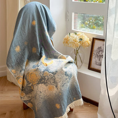 Serviette respirante en pur coton avec pompons