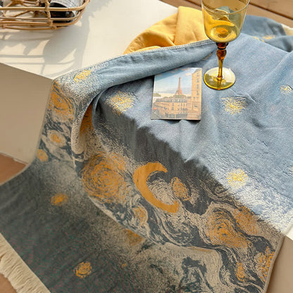 Serviette respirante en pur coton avec pompons