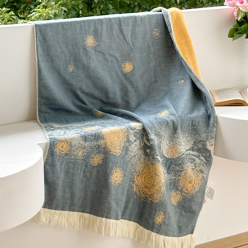 Serviette respirante en pur coton avec pompons
