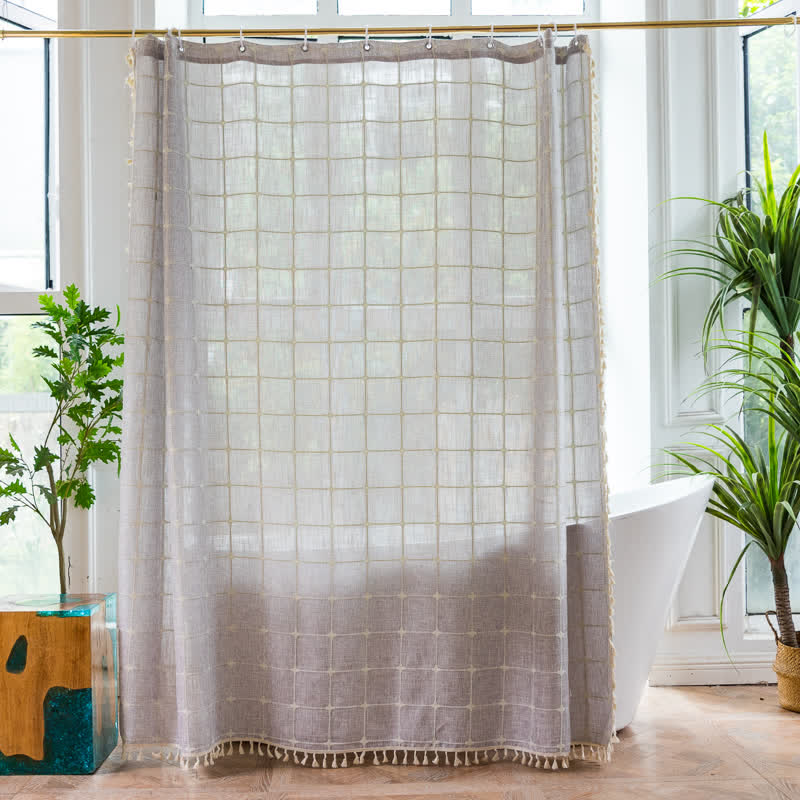 Rideau de douche en coton et lin à carreaux de style campagnard