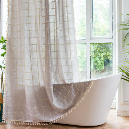 Rideau de douche en coton et lin à carreaux de style campagnard