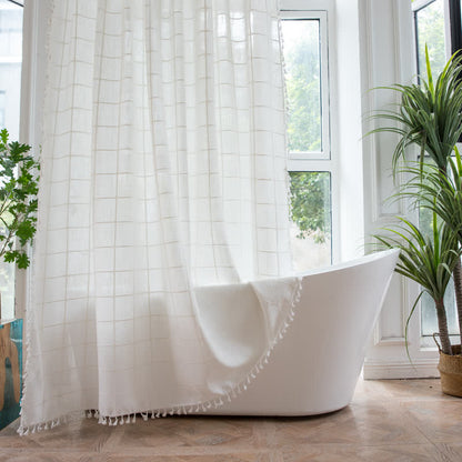 Rideau de douche en coton et lin à carreaux de style campagnard
