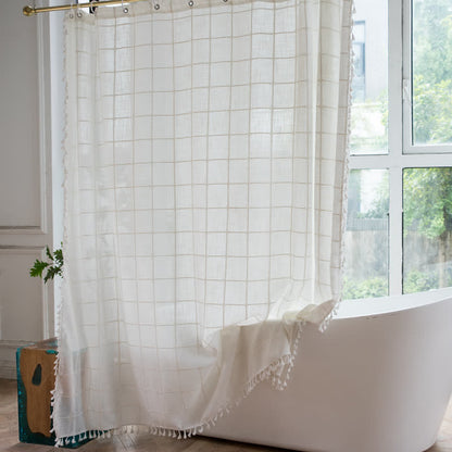 Rideau de douche en coton et lin à carreaux de style campagnard