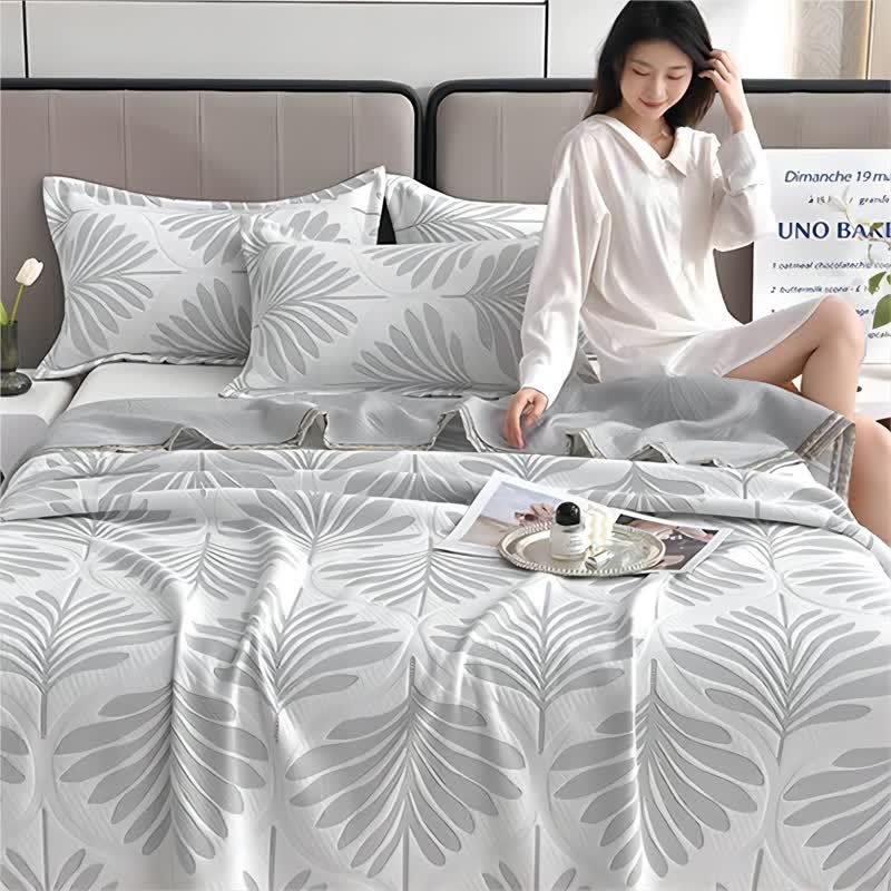 Couverture en serviette respirante avec motif de feuilles jacquard