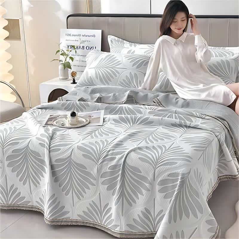 Couverture en serviette respirante avec motif de feuilles jacquard