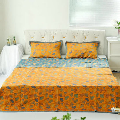 Couette réversible en coton à motif de feuilles de ginkgo