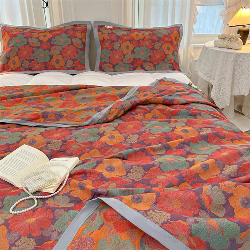 Couette réversible à fleurs en pur coton