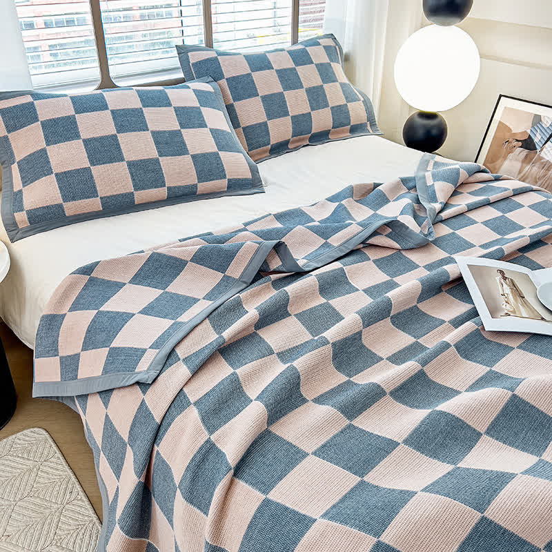 Couette douce en gaze de coton à motif damier