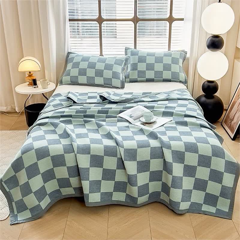 Couette douce en gaze de coton à motif damier