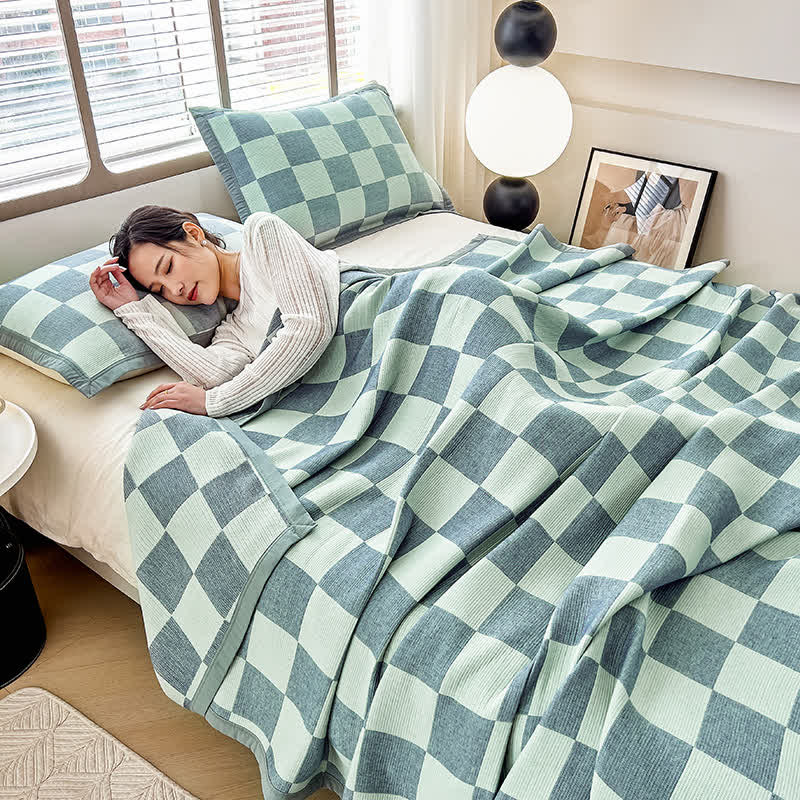 Couette douce en gaze de coton à motif damier