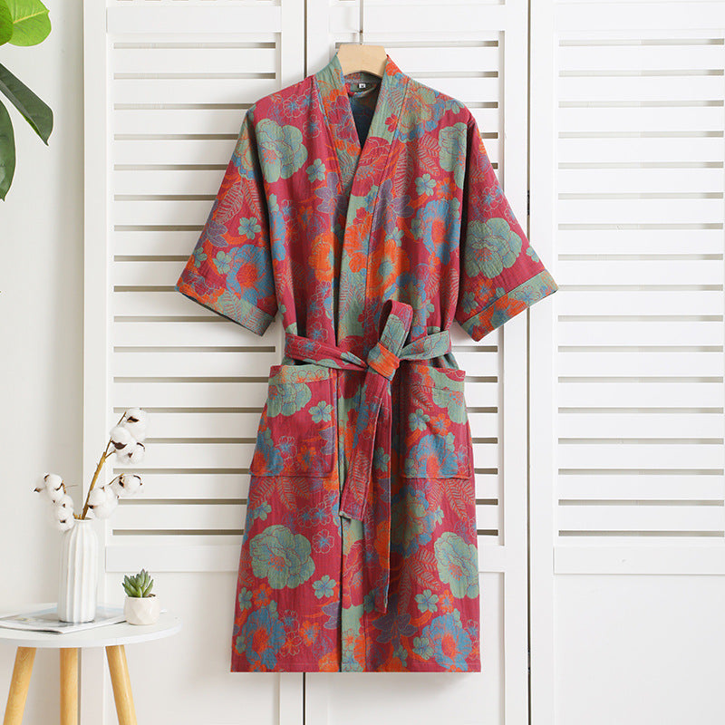 Peignoir d'été rétro en gaze de coton à motif floral