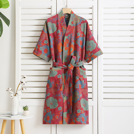 Peignoir d'été rétro en gaze de coton à motif floral