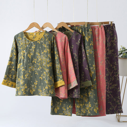 Ensemble de vêtements d'intérieur vintage en jacquard de pur coton