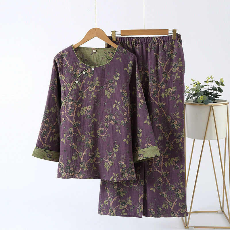 Ensemble de vêtements d'intérieur vintage en jacquard de pur coton