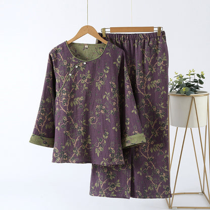 Ensemble de vêtements d'intérieur vintage en jacquard de pur coton