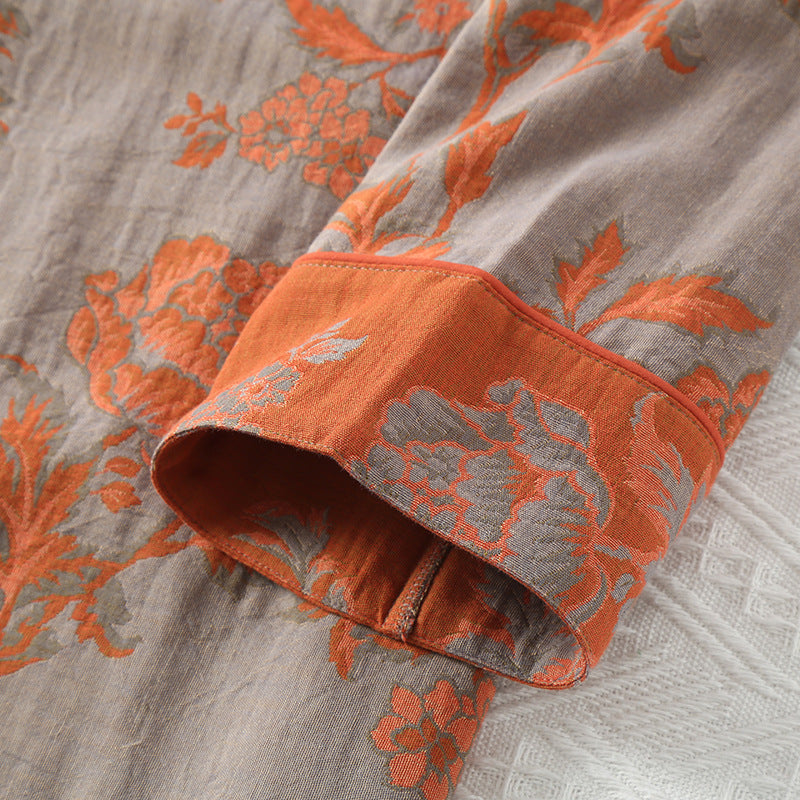 Chemise de nuit en gaze de coton à col rond et motif floral
