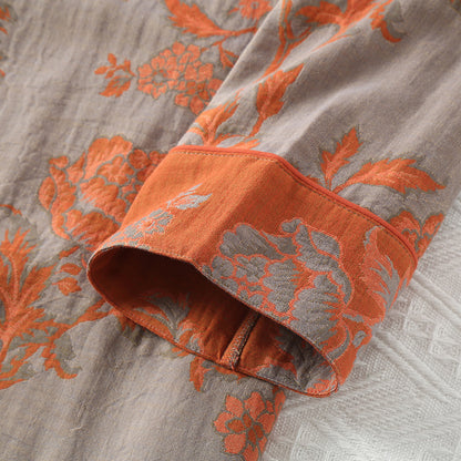Chemise de nuit en gaze de coton à col rond et motif floral