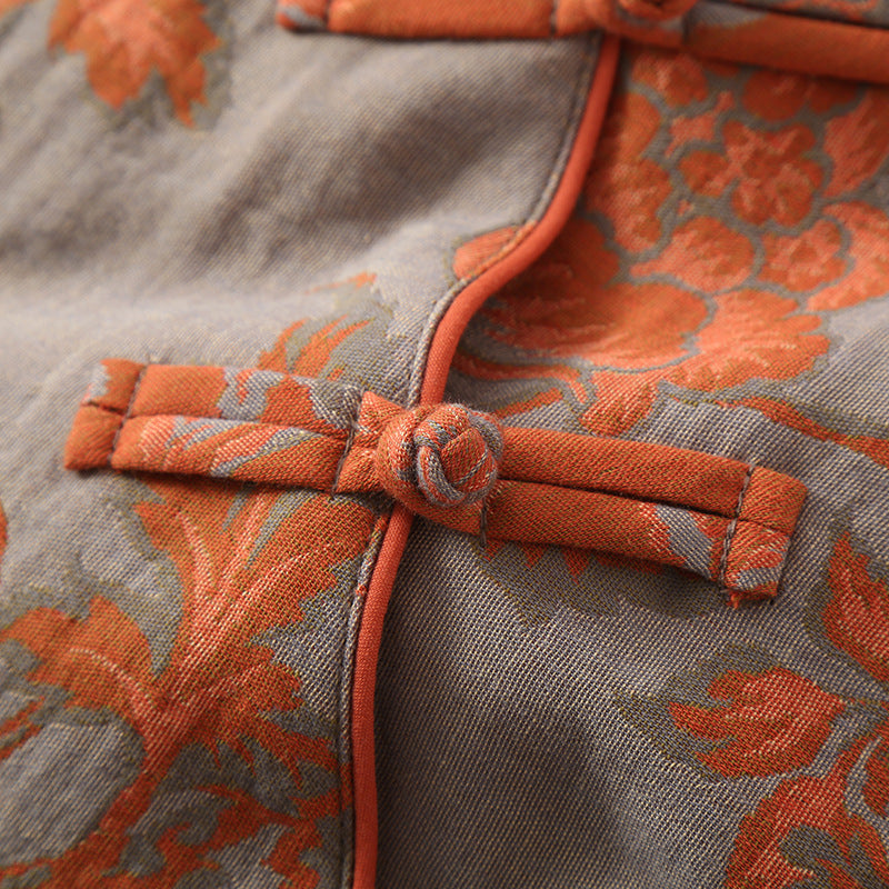 Chemise de nuit en gaze de coton à col rond et motif floral