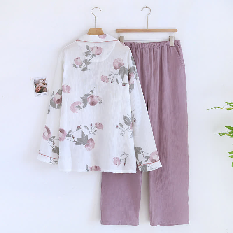 Ensemble pyjama en gaze de coton double épaisseur avec revers