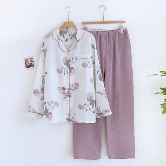 Ensemble pyjama en gaze de coton double épaisseur avec revers
