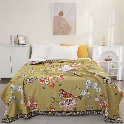 Couette légère en gaze de coton avec fleurs et oiseaux