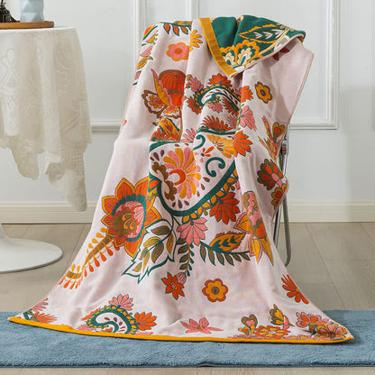 Serviette en gaze de coton respirante et absorbante à motif floral
