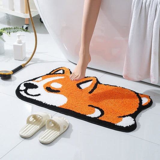 Tapis de bain décoratif absorbant avec motif corgi de dessin animé