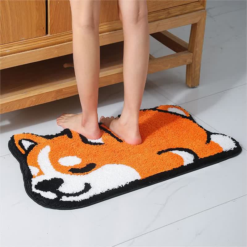 Tapis de bain décoratif absorbant avec motif corgi de dessin animé