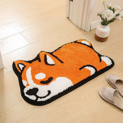 Tapis de bain décoratif absorbant avec motif corgi de dessin animé