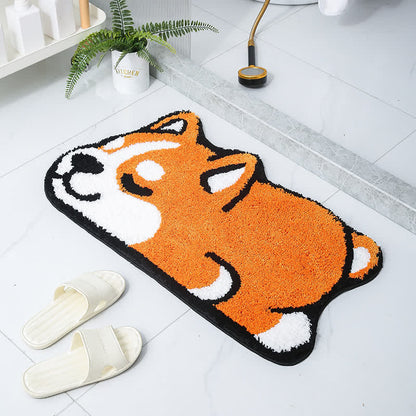 Tapis de bain décoratif absorbant avec motif corgi de dessin animé
