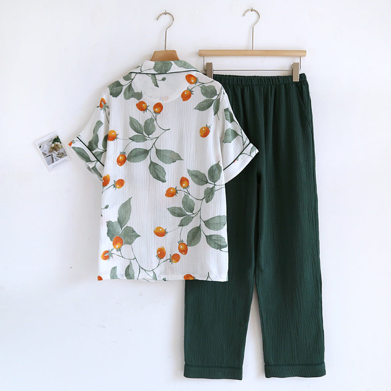 Ensemble de vêtements d'intérieur à manches courtes en pur coton avec imprimé floral