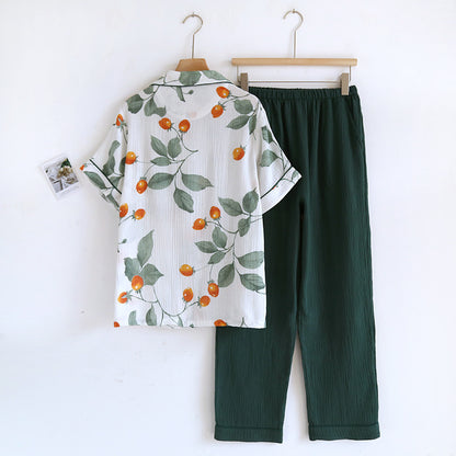 Ensemble de vêtements d'intérieur à manches courtes en pur coton avec imprimé floral