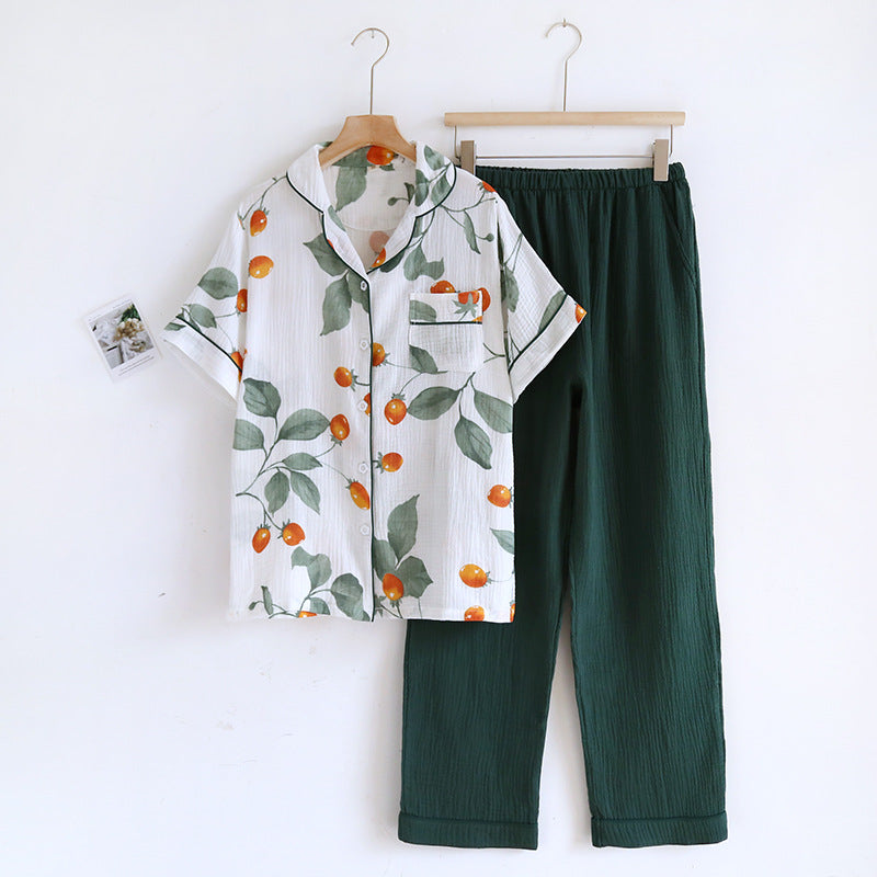 Ensemble de vêtements d'intérieur à manches courtes en pur coton avec imprimé floral