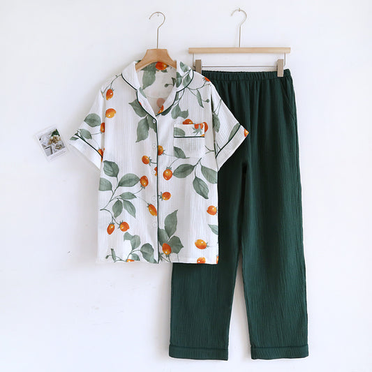 Ensemble de vêtements d'intérieur à manches courtes en pur coton avec imprimé floral