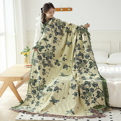 Couette réversible en gaze de coton avec oiseaux et fleurs