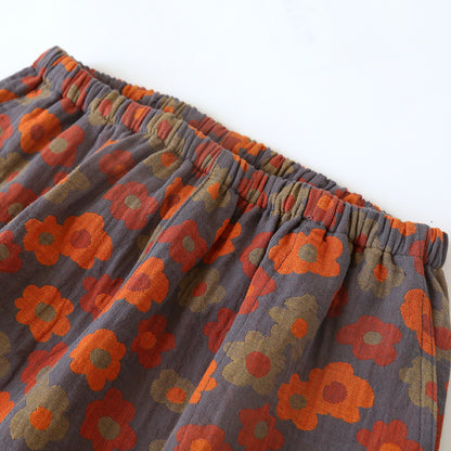Short de pyjama en gaze de coton doux à motif floral