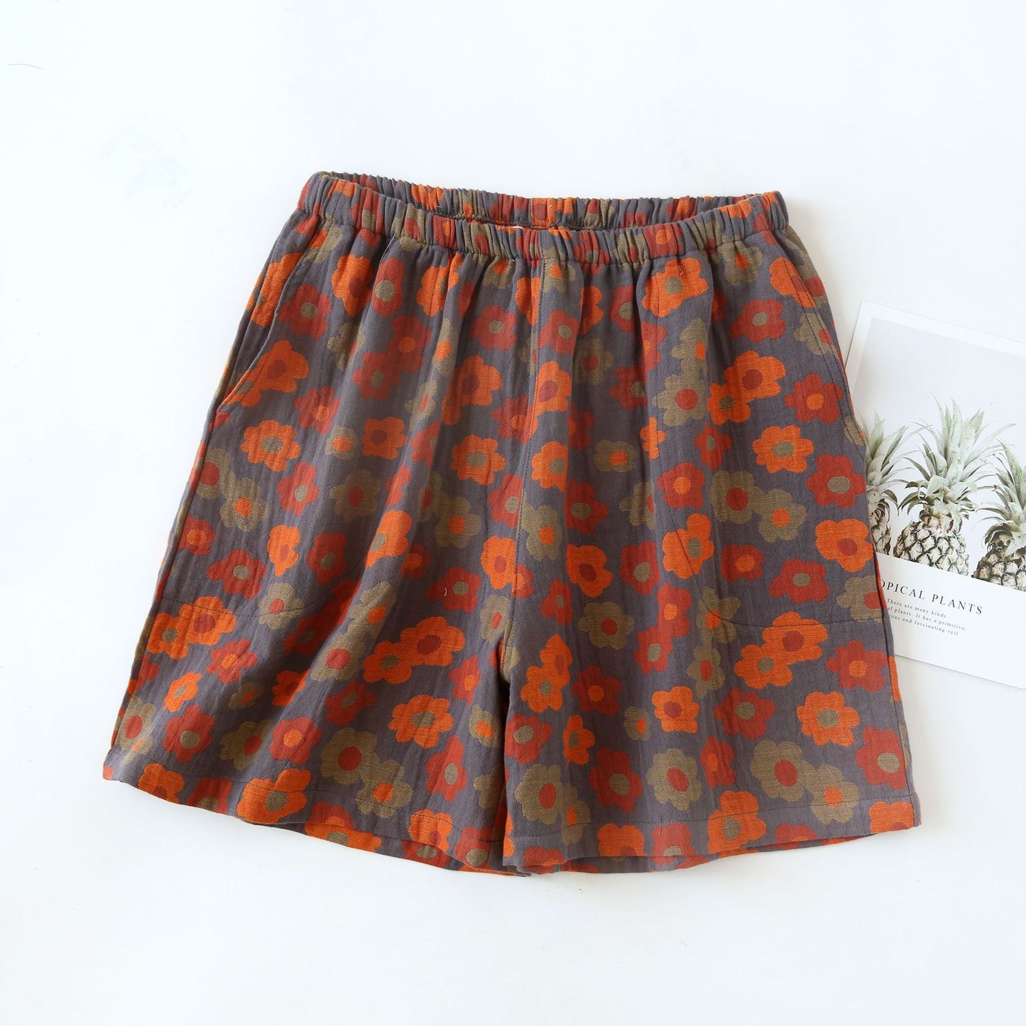 Short de pyjama en gaze de coton doux à motif floral